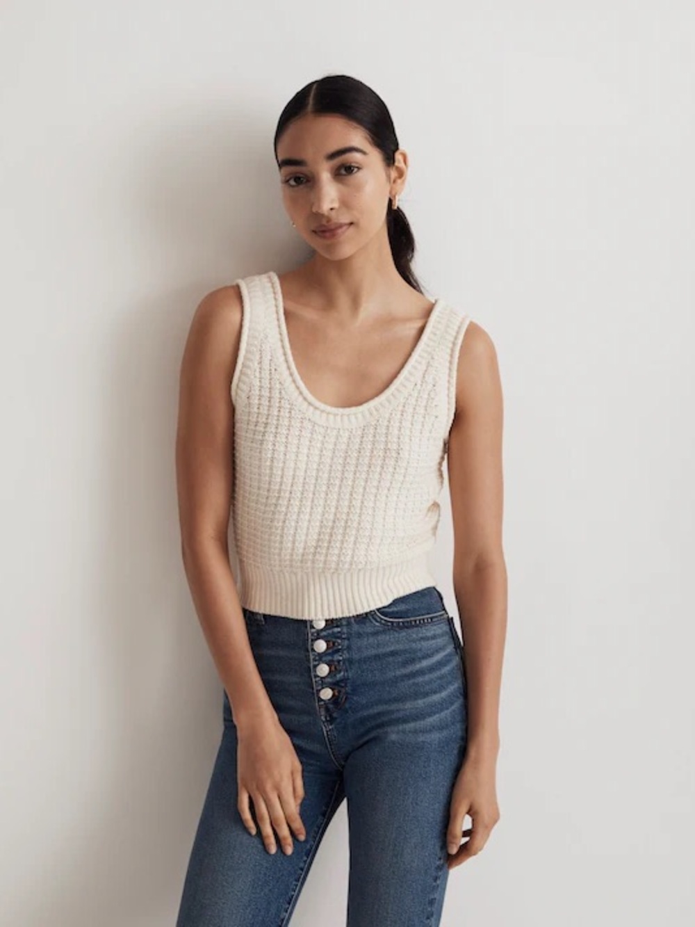 Madewell Textured-Stitch Sweater Tank Cream Minimalist Coastal | XS
